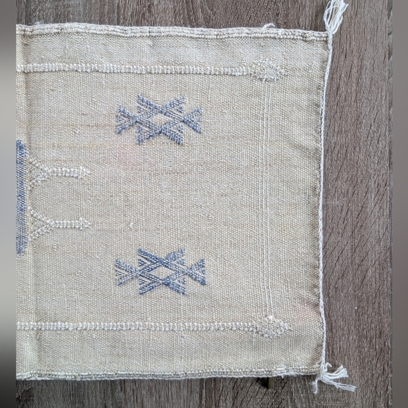 Moroccan White Blue Cactus Silk Lumbar Pillow Cover 23x14 Handwoven Boho Cushion - Picture 3 of 6